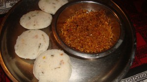 Mixed veggie idli with sambal